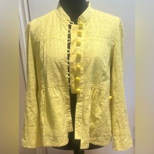 Elevenses Anthropologie Rouleau Button Yellow‎ Floral Eyelet Lace Peplum Jacket